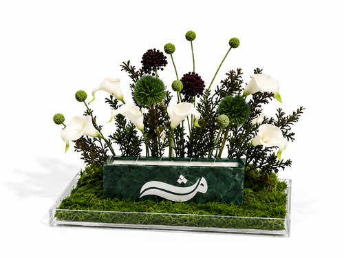 Green marble candle with arrangements